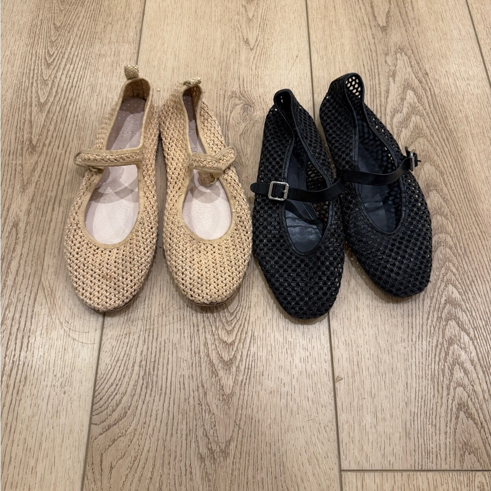 Zara Beige and Black Woven Flats